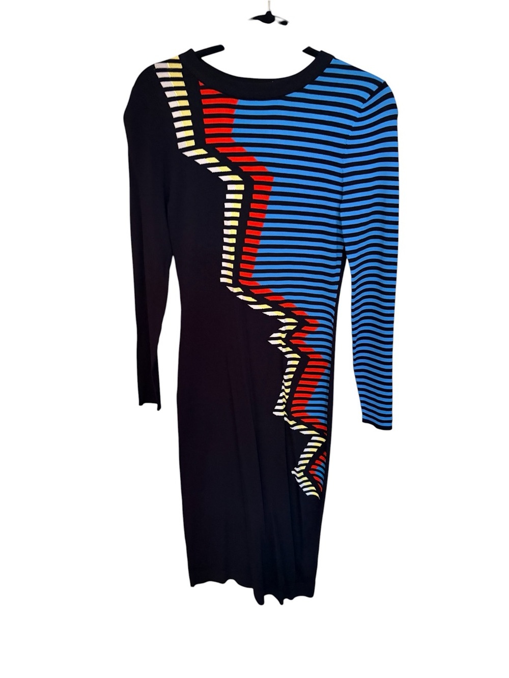 Topshop Black, Blue & Red Long-Sleeve Zigzag Stripe Dress